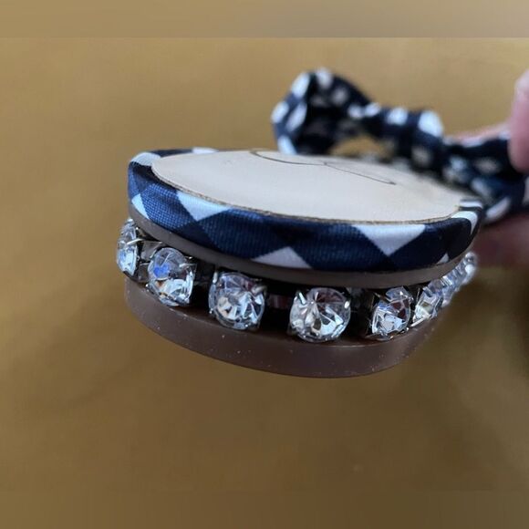 NWOT Jessica Simpson Sashara Blue & White Checked Slides Rhinestone Heels 7.5 - Picture 4 of 7
